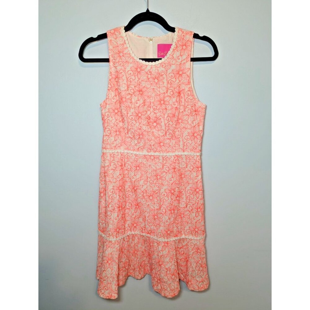 Lilly Pulitzer Ellen Dress Cantaloupe Embroidered Lasercut Cotton Preppy Size 2